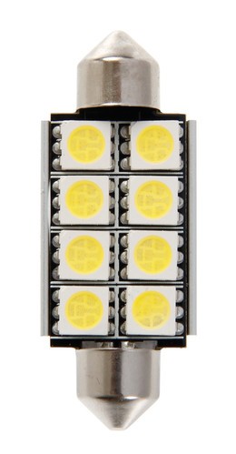 12V Hyper-Led 24 - 8 SMD x 3 chips - 15x41 mm - SV8,5-8 - 1 pz  - D/Blister - Bianco - Doppia polarità - Resistenza incorporata