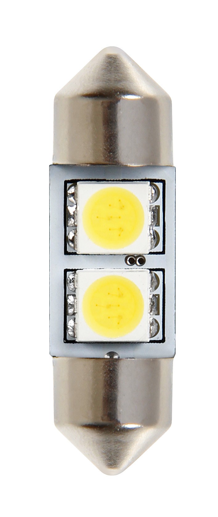 12V Hyper-Led 6 - 2 SMD x 3 chips - 10x31 mm - SV8,5-8 - 1 pz  - D/Blister - Bianco - Doppia polarità - Resistenza incorporata